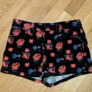 Black floral print shorts